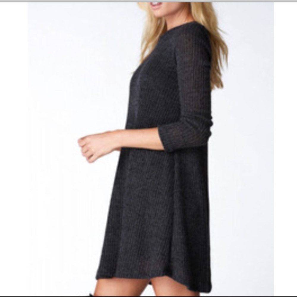Last One! Dark Grey Crew Neck Casual Sweater Dress - Picture 3 of 5